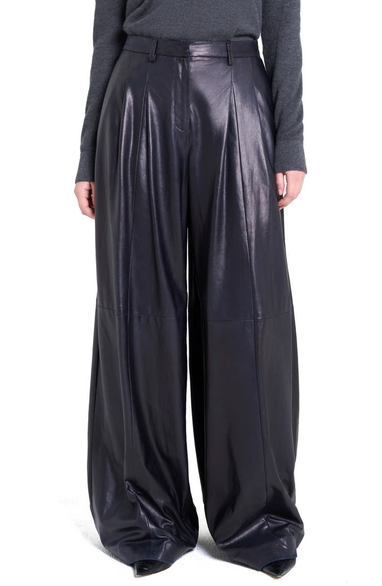 TWP Avery Wide Leg Leather Pants, Main, color, Dark Midnight