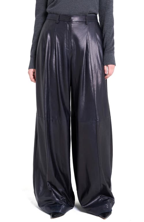 Twp Avery Wide Leg Leather Pants In Blue
