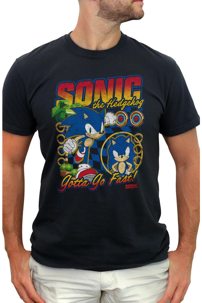Men's Sonic the Hedgehog Gotta Go Fast Distressed  Graphic T-Shirt, Main, color, Black
