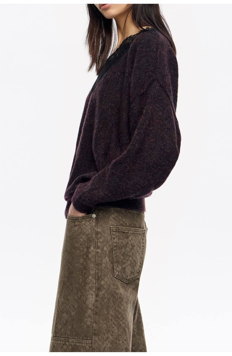 Bimba y Lola Mohair Sweater With Lace, Alternate, color, Dark Burgundy