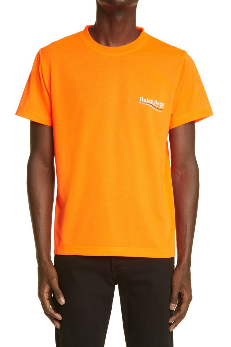 Campaign Logo Small Fit Graphic Tee, Main, color, FLUO O/ WHITE/ BLUE