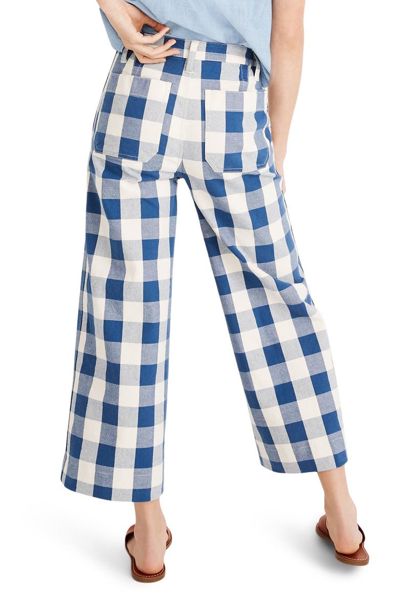 Emmett Windowpane Plaid Crop Wide Leg Pants, Alternate, color, DARK BLUE BETHONY GINGHAM