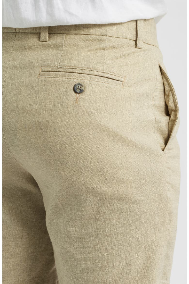 Solid Linen Look Flat Front Cotton Shorts, Alternate, color, TAN