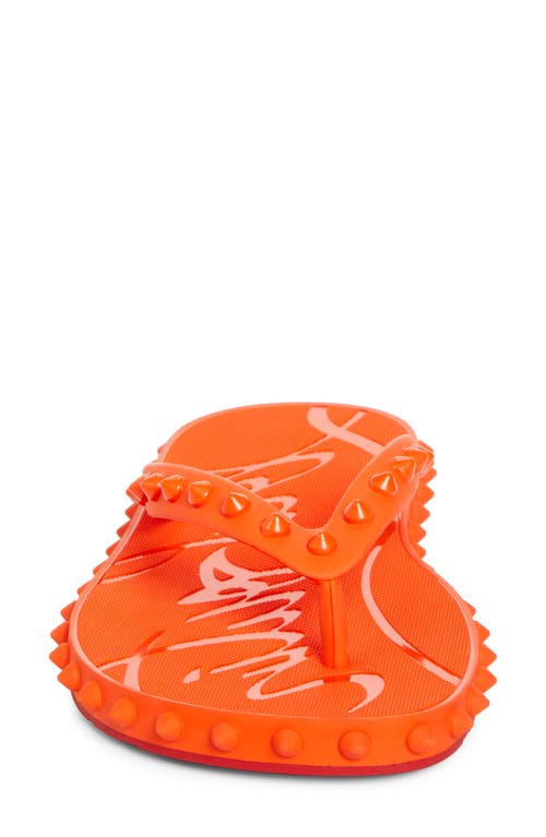 Christian Louboutin Loubi Donna Spike Red Sole Flip Flops In Magma