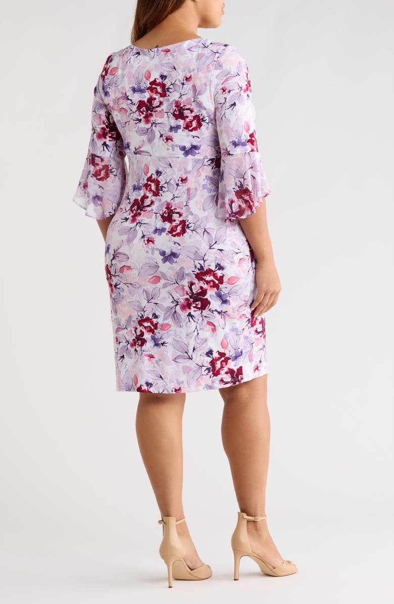 Connected Apparel Gathered Long Bell Sleeve Dress, Alternate, color, Lavender