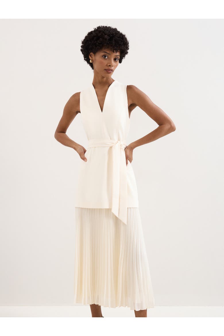 Pia Pleated Midi Dress, Main, color, Ivory
