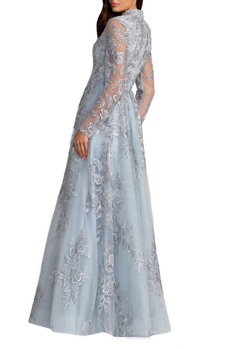 Beaded Embroidered Mesh Long Sleeve A-Line Gown, Alternate, color, Slate Blue