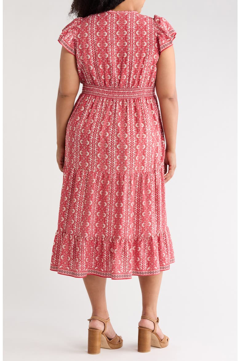 V-Neck Flutter Sleeve Maxi Dress, Alternate, color, RED/ CREAM DEMASK