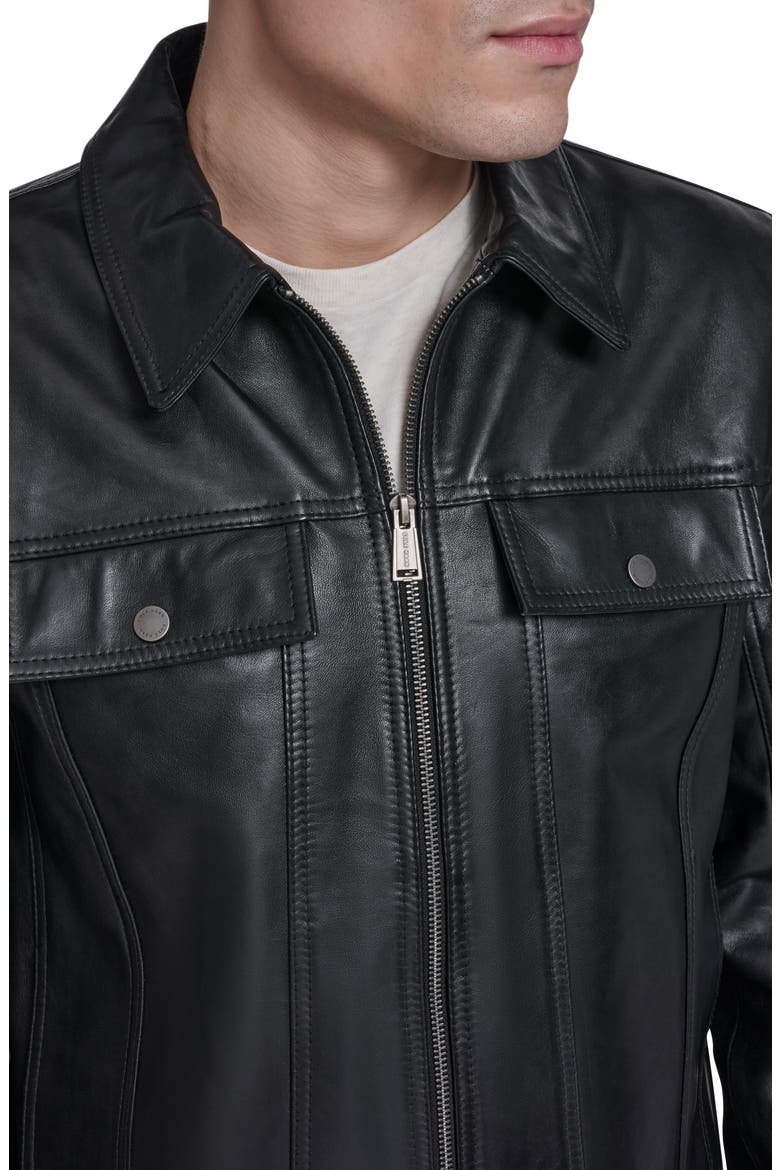 Leather Trucker Jacket, Alternate, color, BLACK