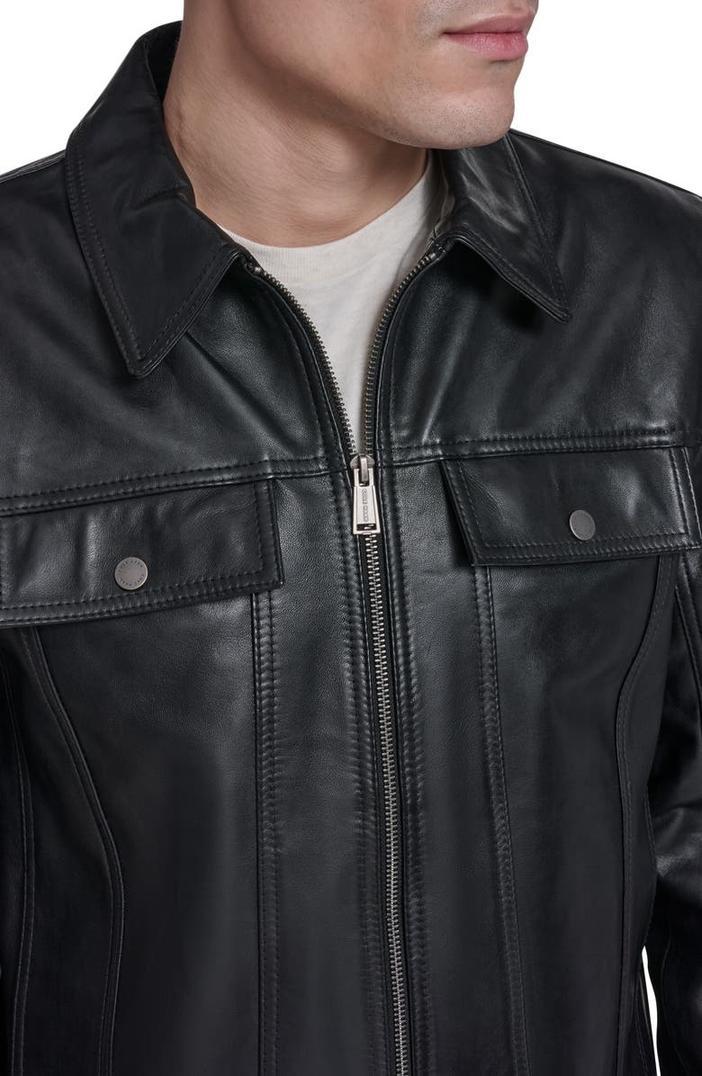 Cole Haan Leather Trucker Jacket, Alternate, color, Black