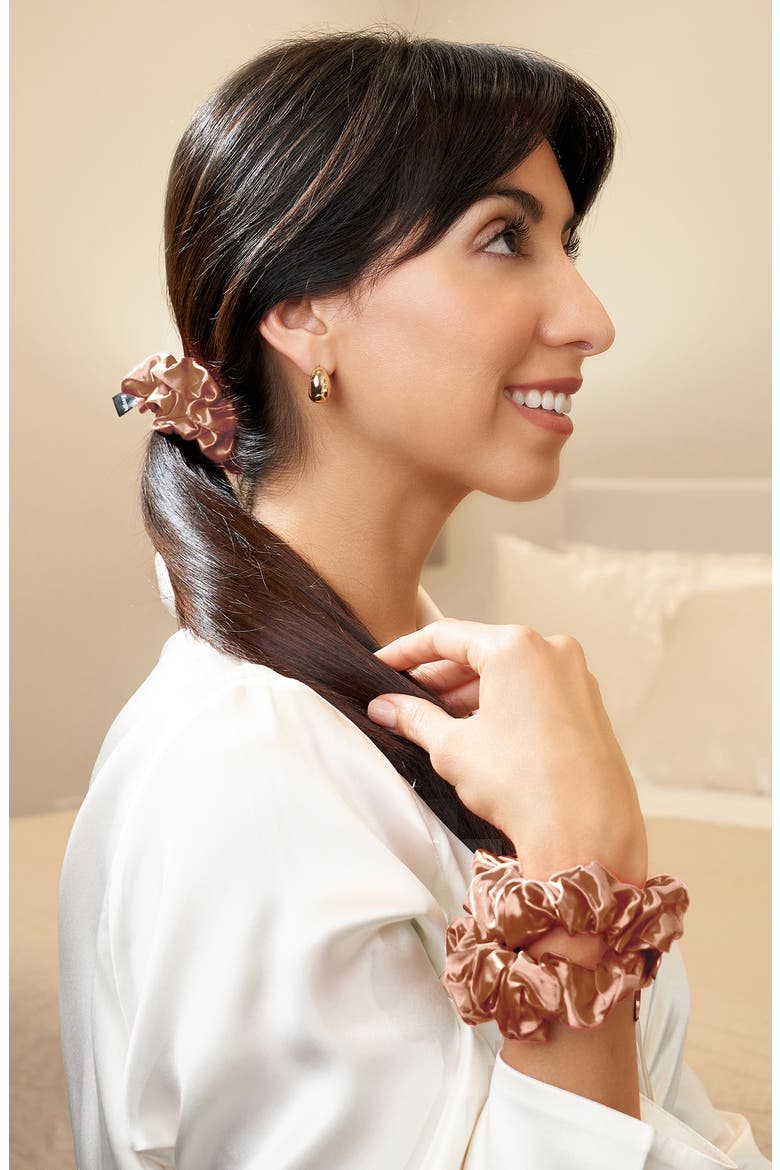 3-Pack Silk Scrunchies, Alternate, color, CINNAMON