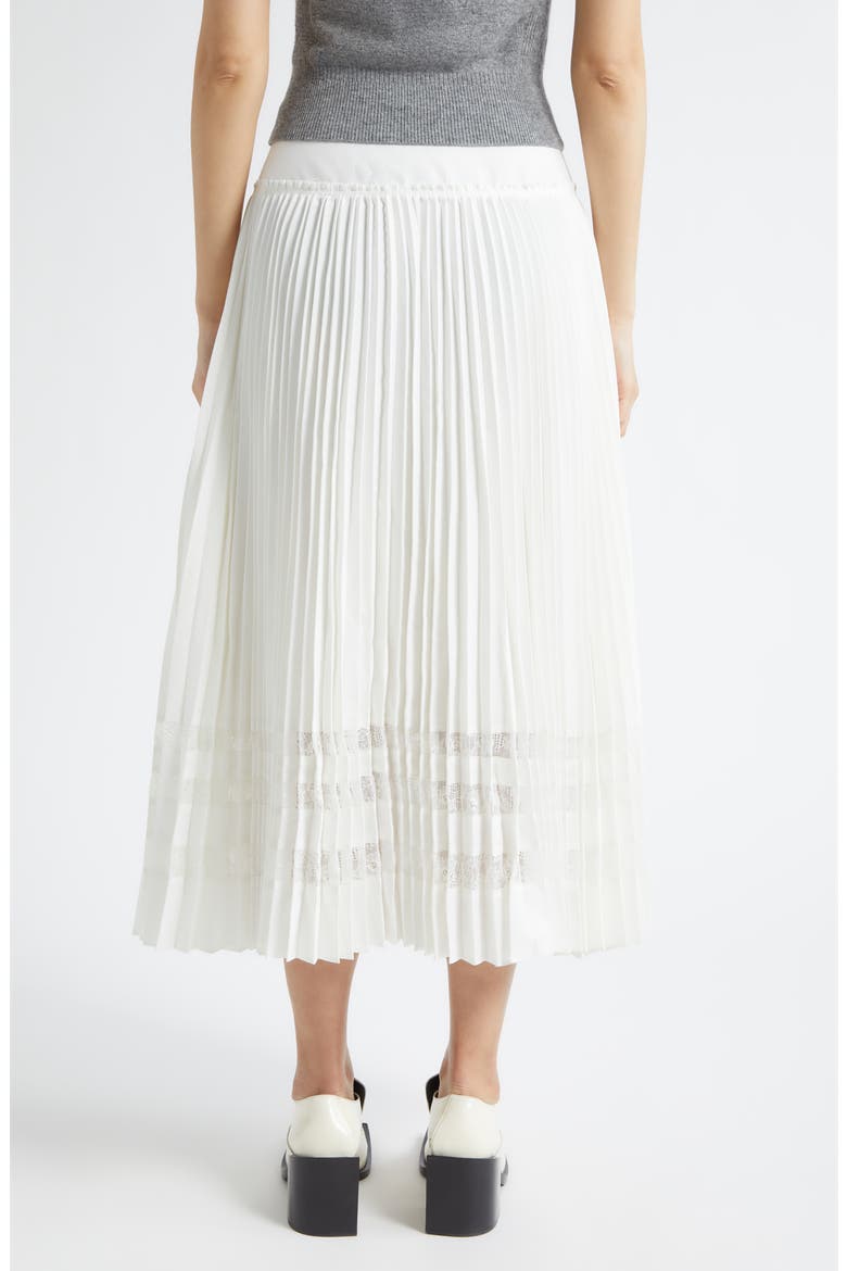 Lace Trim Crepe Pleat Midi Skirt, Alternate, color, WHITE