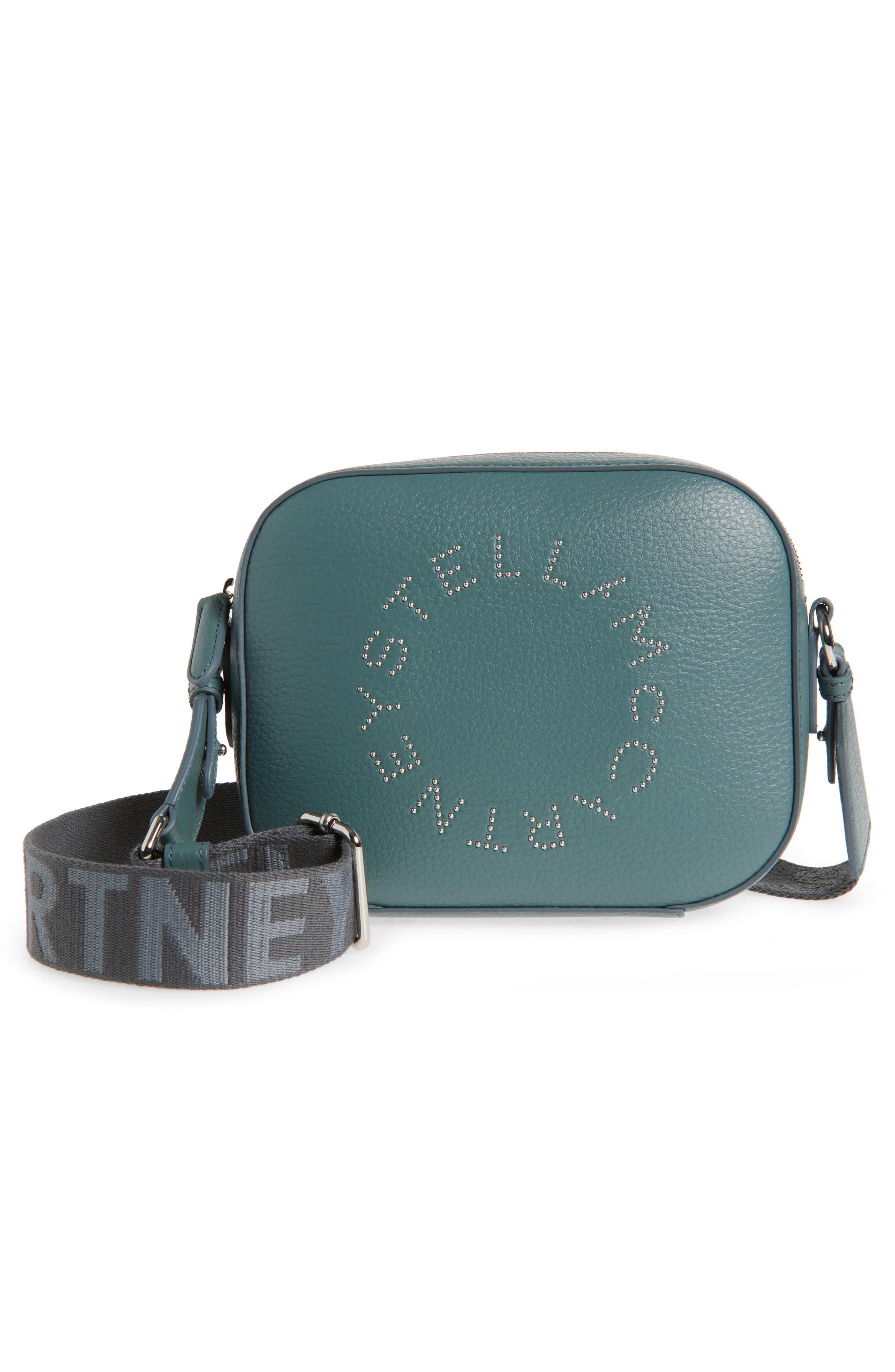 Stella McCartney Small Stud Logo Faux Leather Camera Bag, Main, color, 