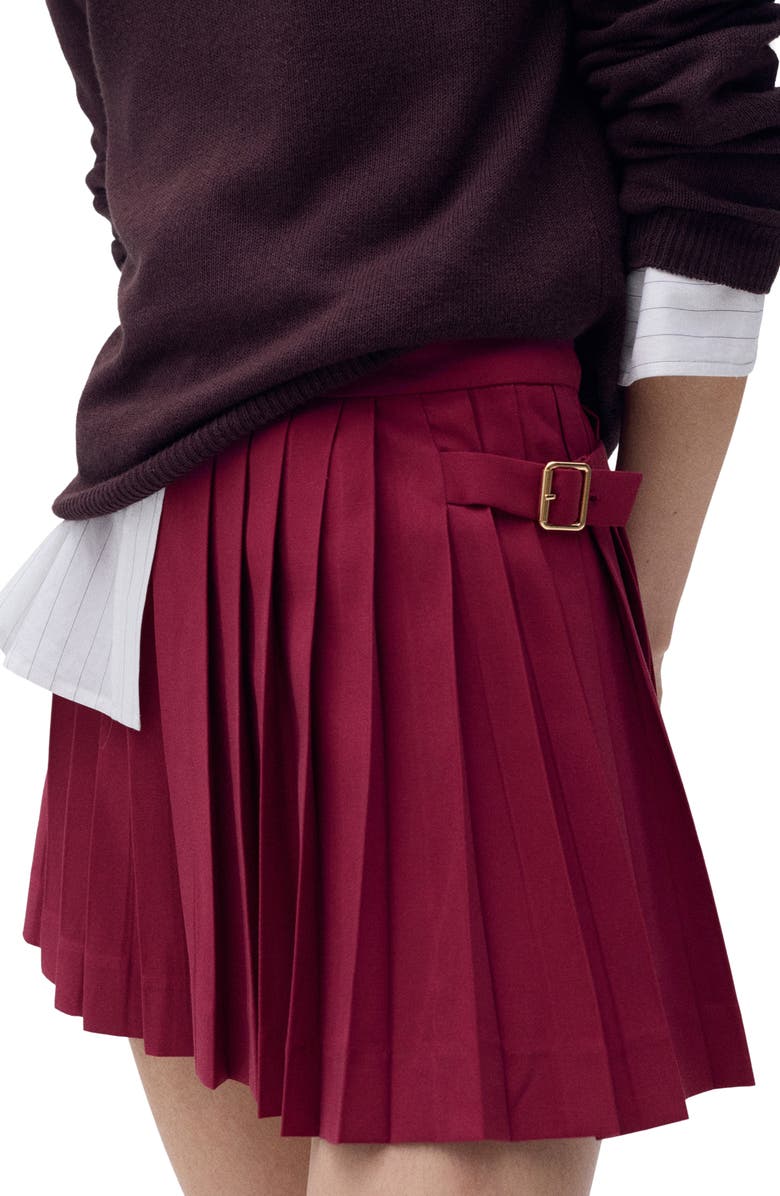 MANGO Buckle Pleated Skirt, Main, color, Maroon