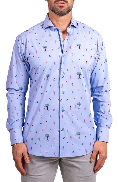 Einstein Stretch Ascension 0207 Eden Print Contemporary Fit Button-Up Shirt