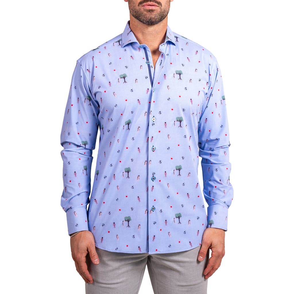 Maceoo Einstein Stretch Ascension 0207 Eden Print Contemporary Fit Button-up Shirt In Blue