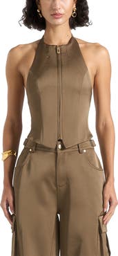 Manière De Voir Claudette Satin Halterneck Backless Top