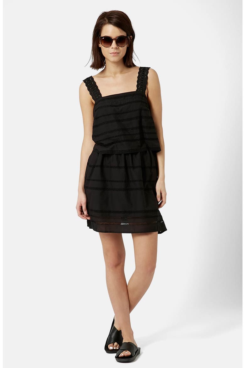 Lace Trim Overlay Sundress, Main, color, BLACK