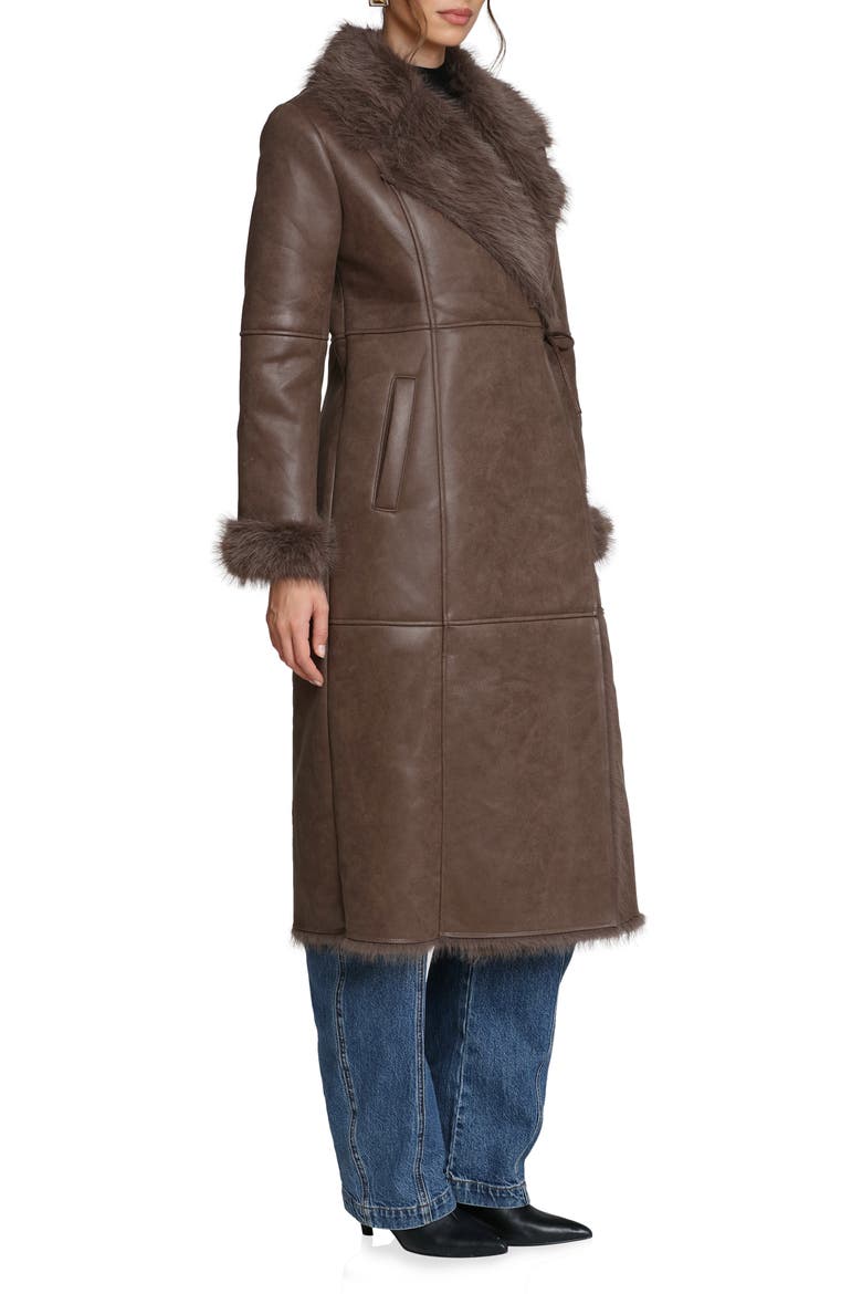 Reversible Faux Leather & Faux Fur Wrap Coat, Alternate, color, CHOCOLATE