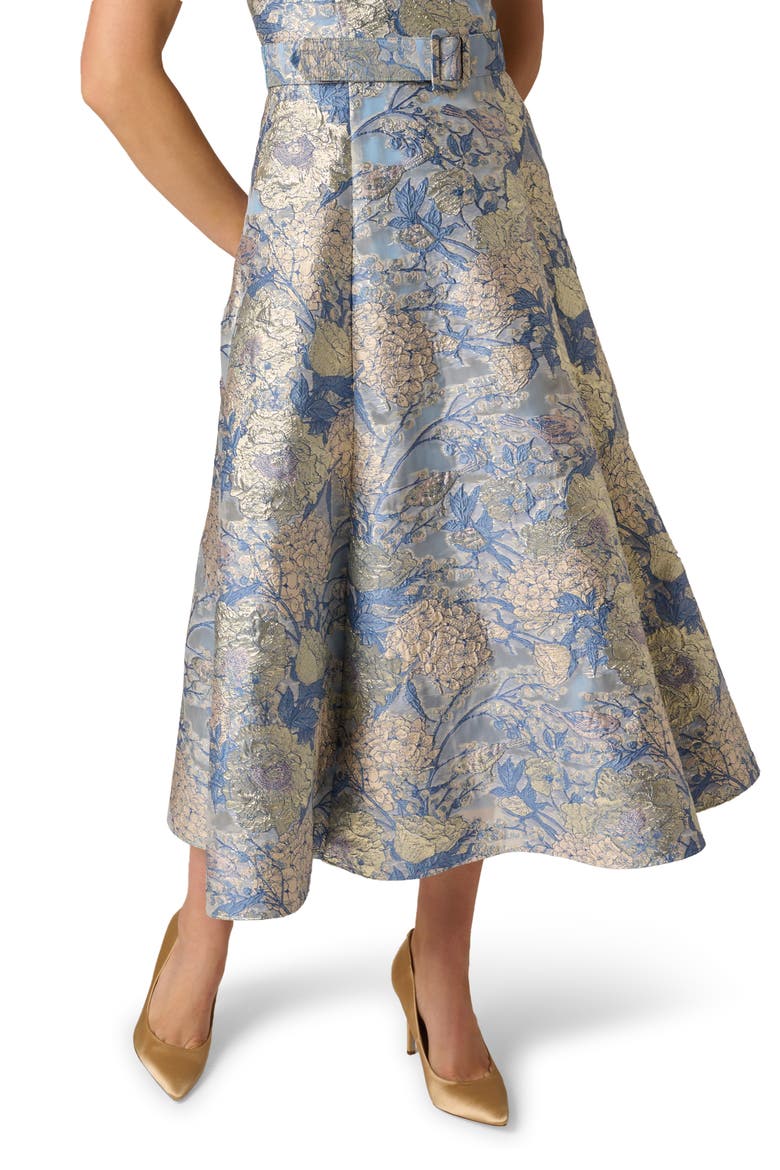 Floral Jacquard Midi Dress, Alternate, color, BLUE MULTI
