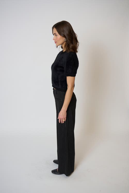 Central Park West Roman Eyelash Tee With Shoulder Pads In Black
