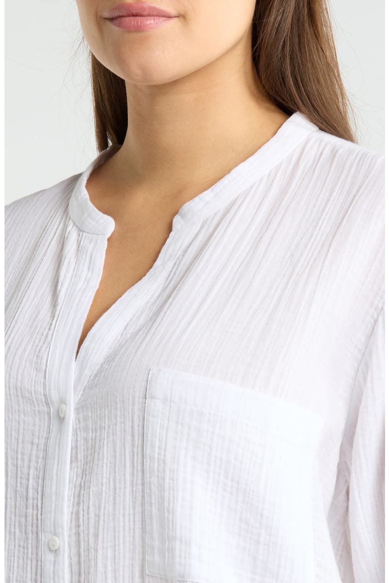 Mandarin Collar Button-Up Top, Alternate, color, WHITE