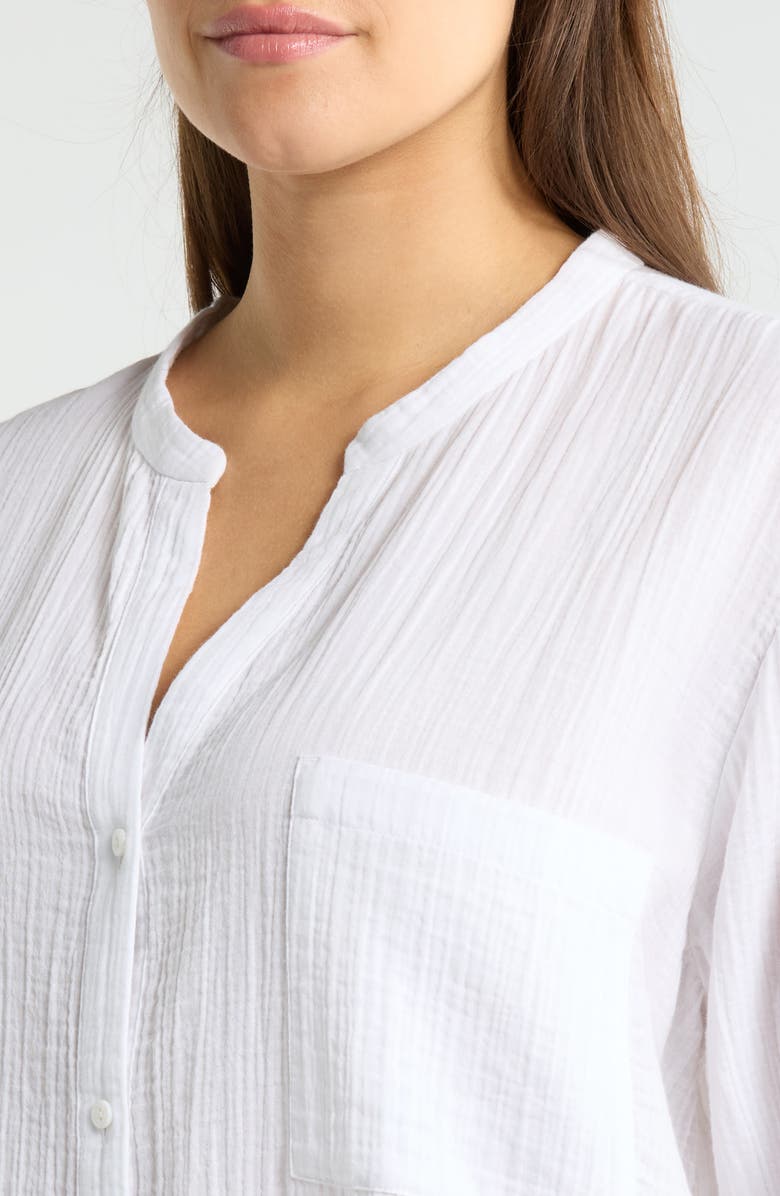 Eileen Fisher Mandarin Collar Button-Up Top, Alternate, color, White