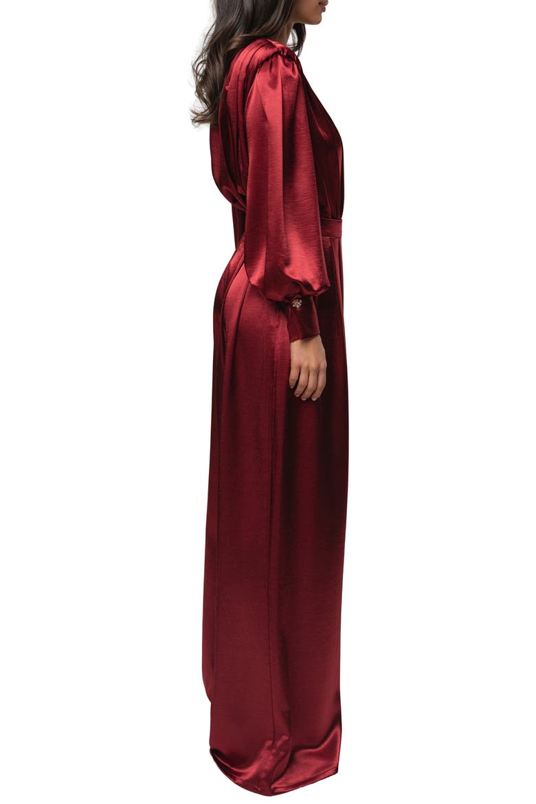 Pleated Wide Leg Satin Pants, Alternate, color, RED