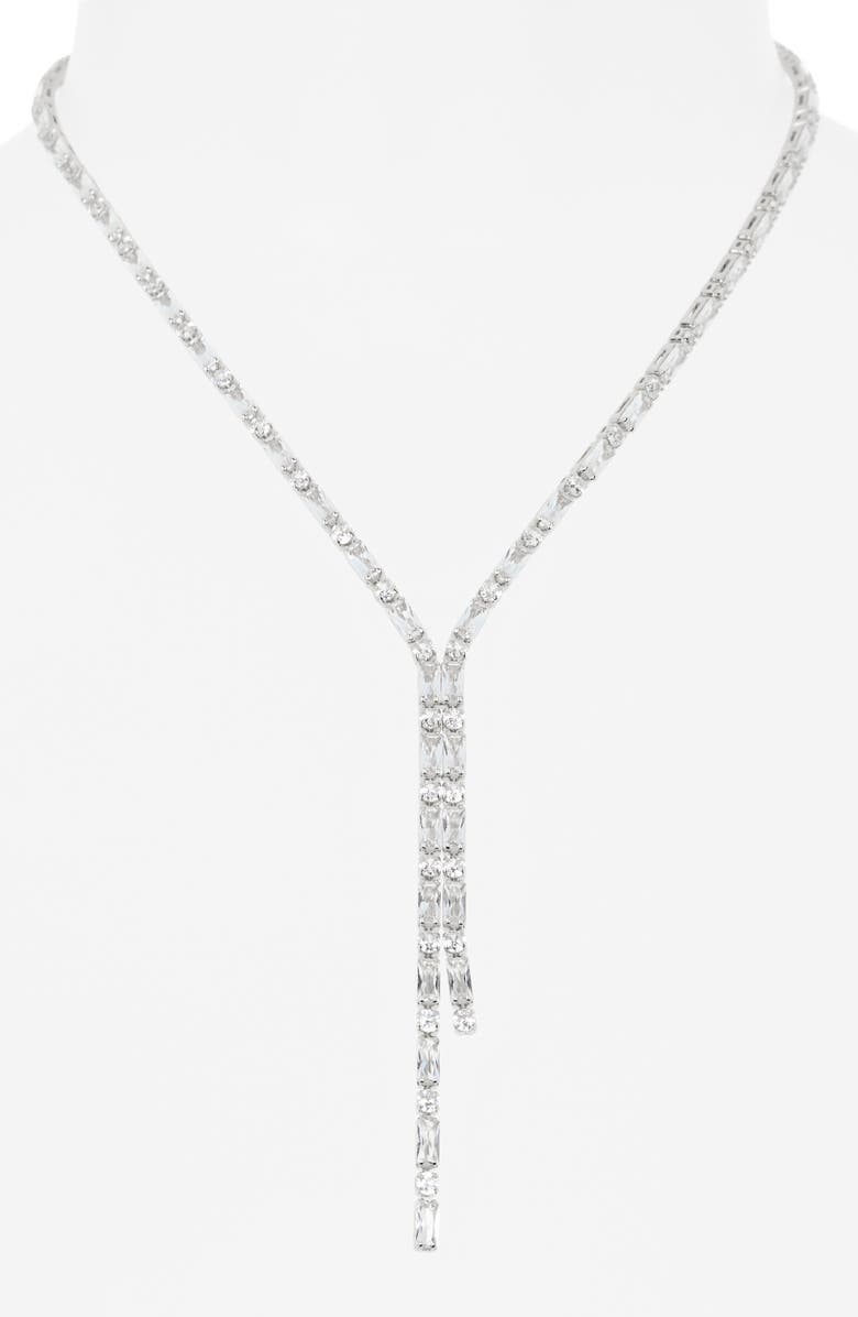 NORDSTROM RACK Cubic Zirconia Y-Necklace, Alternate, color, Clear- Silver