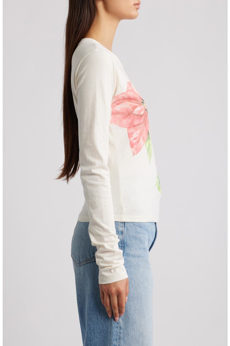Poinsettia Long Sleeve Cotton Graphic T-Shirt, Alternate, color, MARSHMALLOW MINERAL WASH
