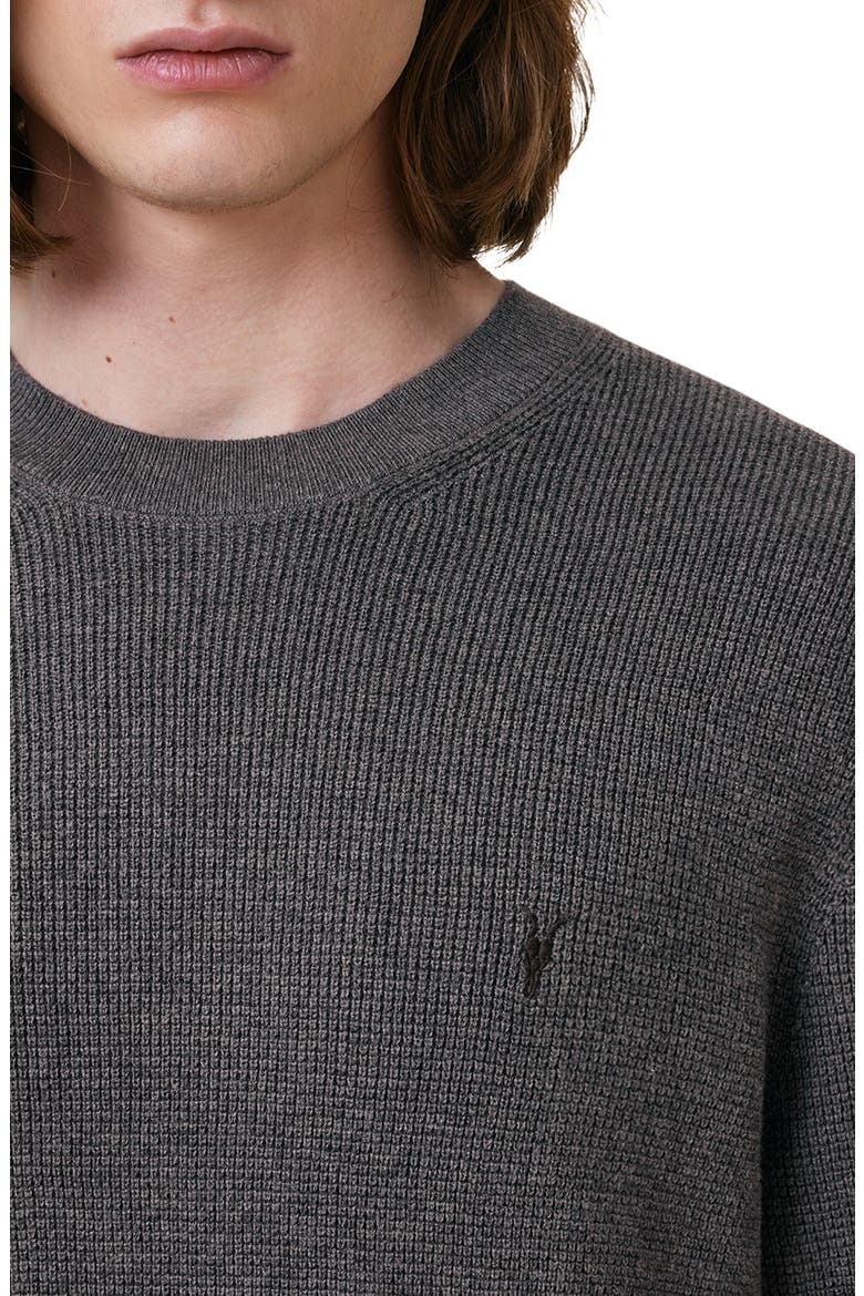 Oversize Cotton & Wool Waffle Crewneck Sweater, Alternate, color, MONUMENT GREY