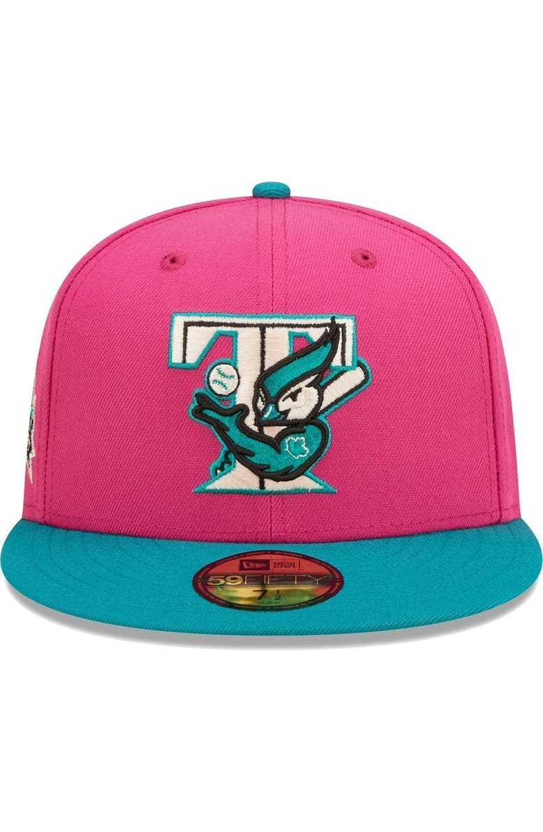New Era Men's New Era Pink/Green Toronto Blue Jays Cooperstown Collection 25th Anniversary Passion Forest 59FIFTY Fitted Hat, Alternate, color, 