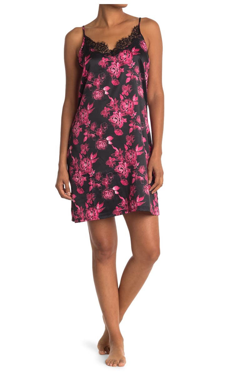 Catherine Malandrino Lace Trim Satin Chemise, Main, color,