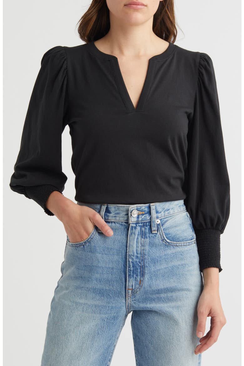 Flora Long Sleeve Cotton Peasant T-Shirt, Main, color, JET BLACK