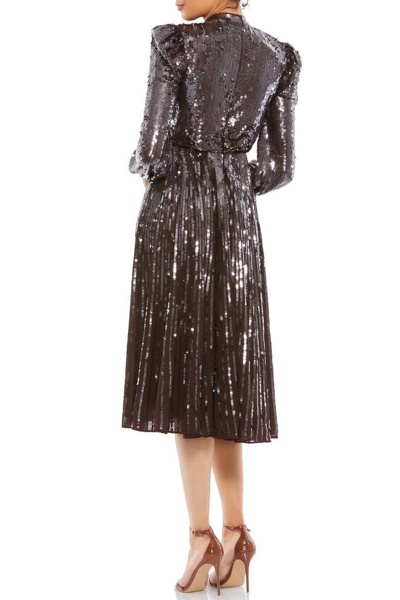 Long Sleeve Tea Length Sequin Dress, Alternate, color, DARK CHOCOLATE