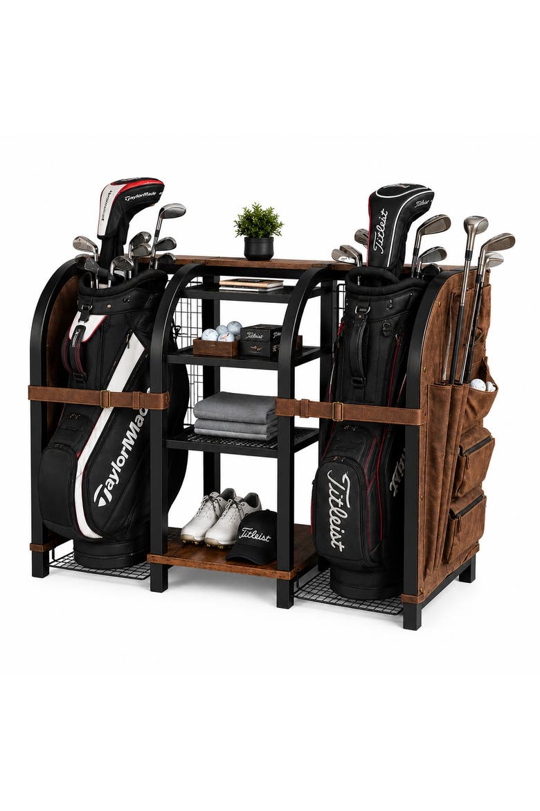 Heritage Premium Golf Organizer - Freestanding Golf Storage Rack, Main, color, Brown