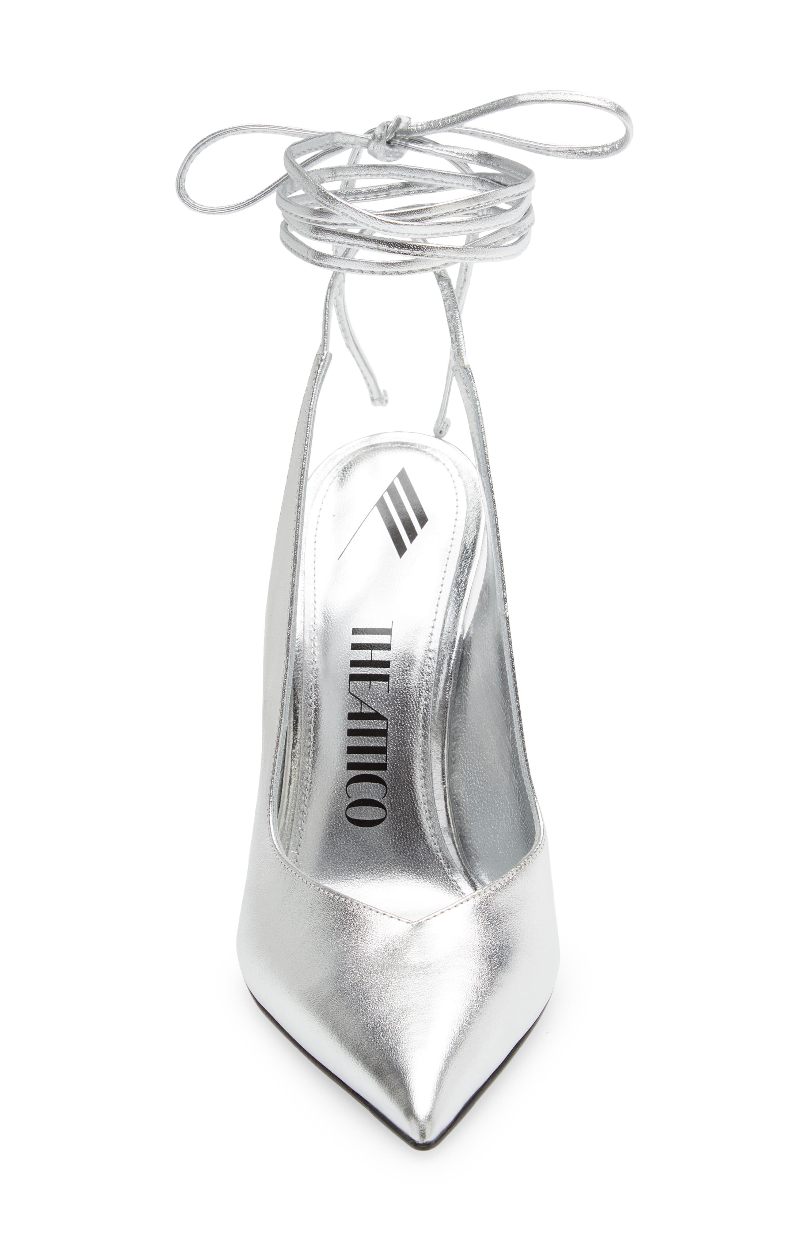 Ankle Tie Pointed Toe Slingback Pump, Alternate, color, SILVER