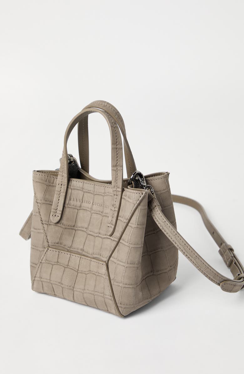 Brunello Cucinelli Croc print BC Duo mini bag, Alternate, color, Light Brown