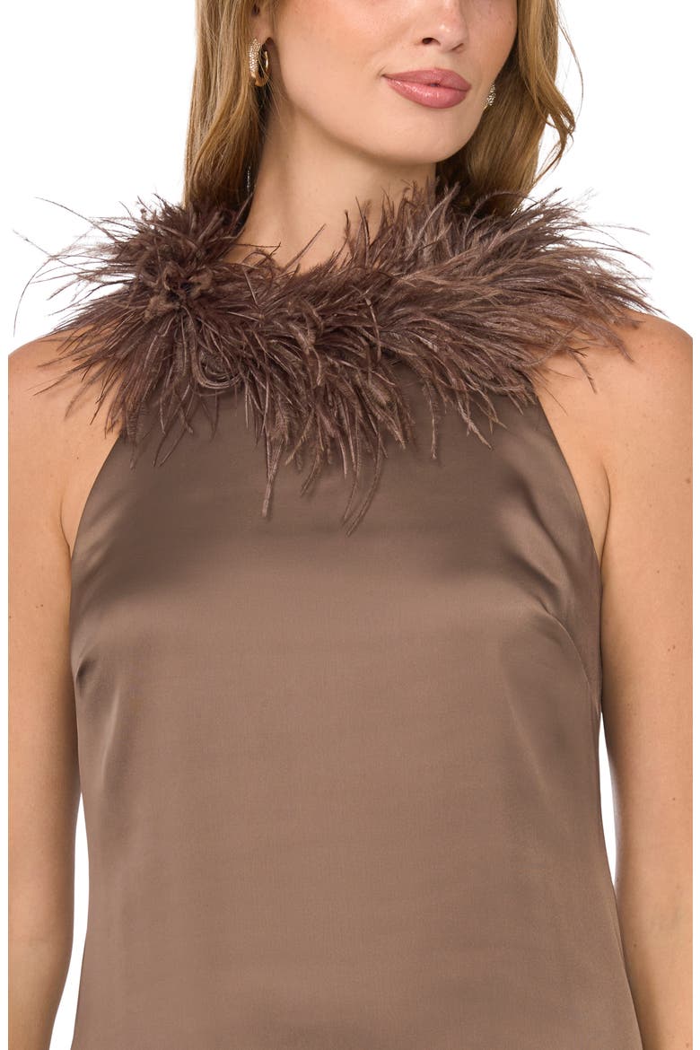 Feather Neck Halter Dress, Alternate, color, MOCHA LATTE