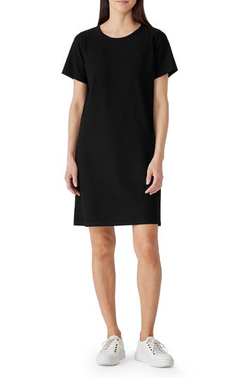 Eileen Fisher Organic Linen Dolman Sleeve Dress In Black