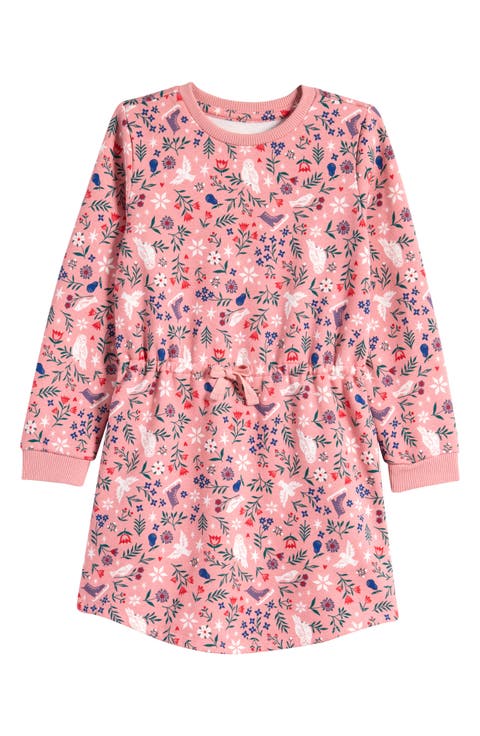 Kids' Print Long Sleeve Drawstring Waist Sweatshirt Dress (Little Kid & Big Kid)