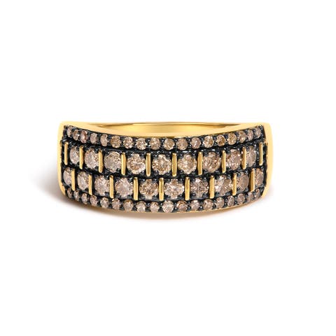 10K Yellow Gold Plated .925 Sterling Silver 3/4 ctw Champagne Diamond Band Ring