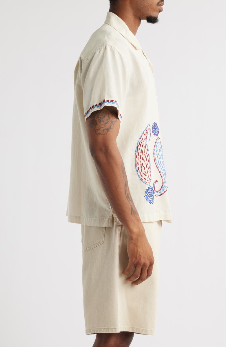 Obey Quentin Embroidered Short Sleeve Cotton & Linen Button-Up Shirt, Alternate, color, Birch Multi