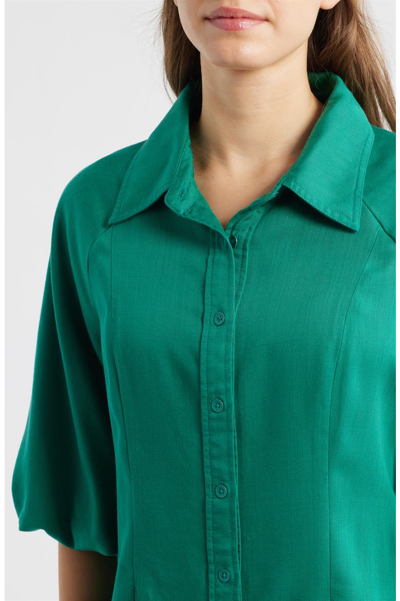 Bubble Sleeve Flare Button-Up Chambray Top, Alternate, color, LAKE GREEN
