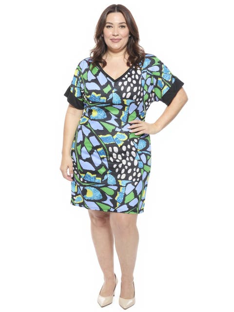 Plus Size Butterfly Short Sleeve Knee Length T-Shirt Dress