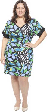 24seven Comfort Apparel Plus Size Butterfly Short Sleeve Knee Length T-Shirt Dress