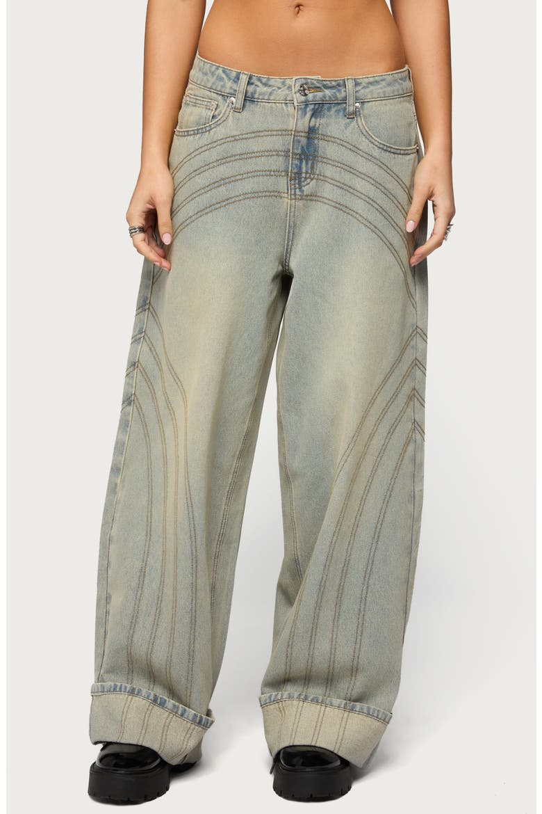 Cuffed Low Rise Baggy Jeans, Main, color, BLUE-VINTAGE-WASHED