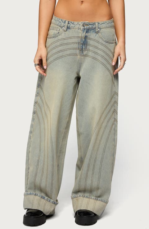 Cuffed Low Rise Baggy Jeans