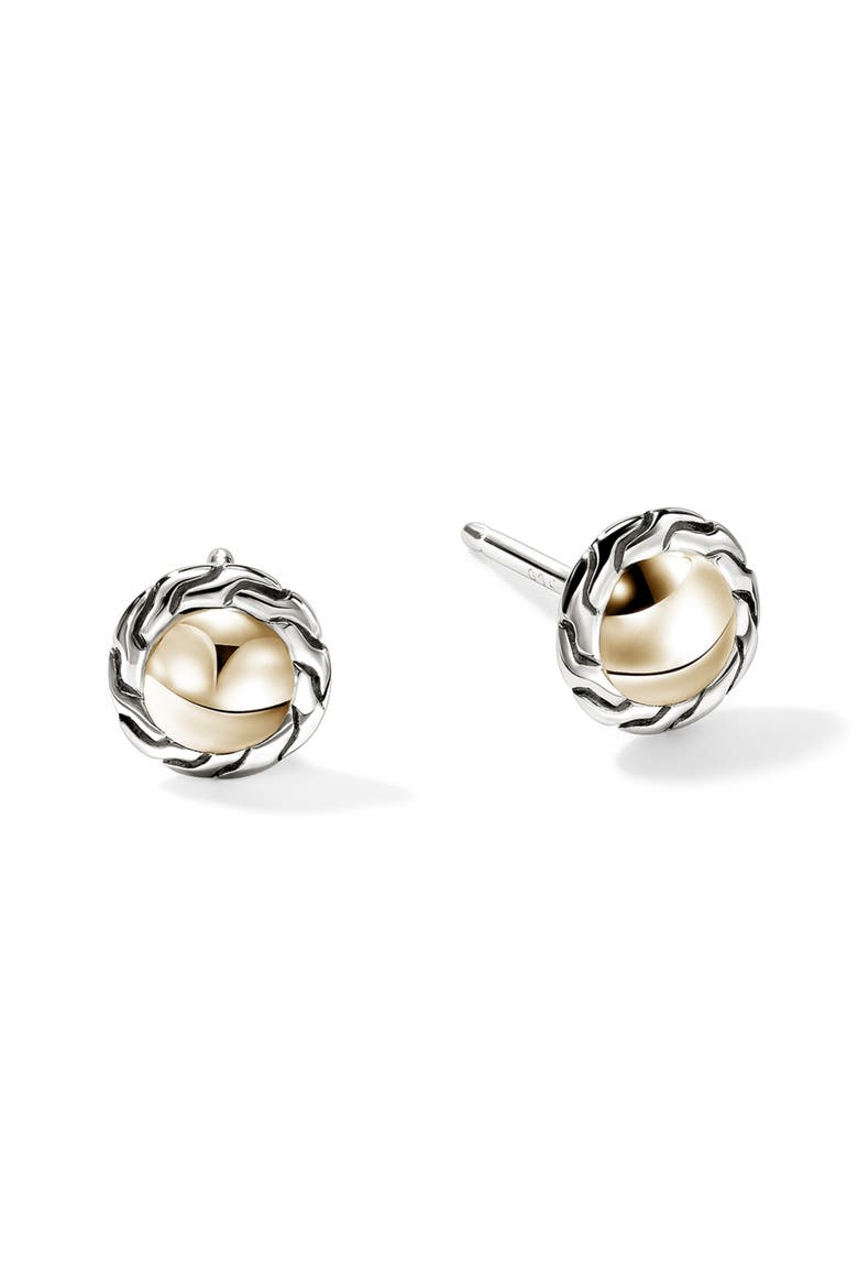 JH Essential Stud Earrings, Gold, Sterling Silver, 7mm, Main, color, SILVER/GOLD