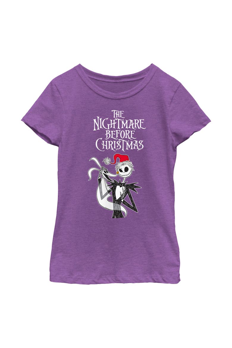 Girls' Jack Skellington Santa Hat Logo Graphic Tee, Main, color, Purple Berry